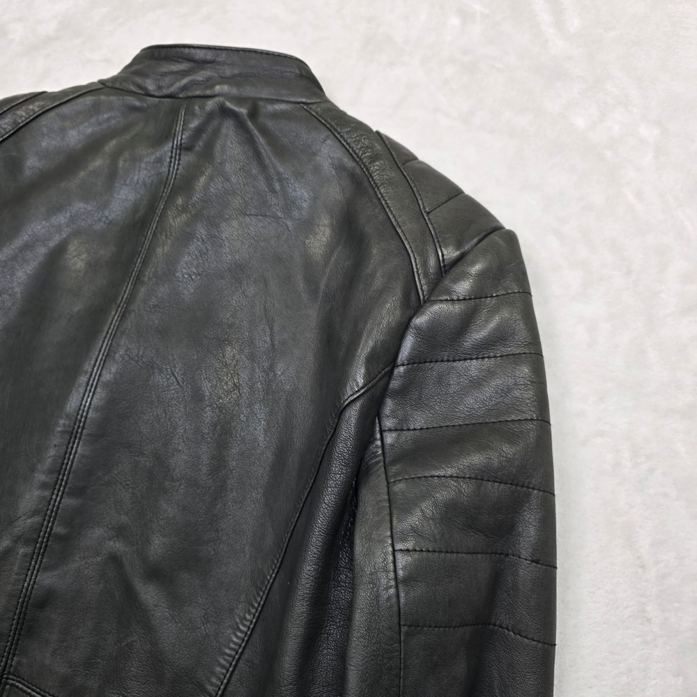GAP Leather Moto Jacket Womens Medium Black Asymmetrical Zip Cafe Racer - Picture 6 of 16
